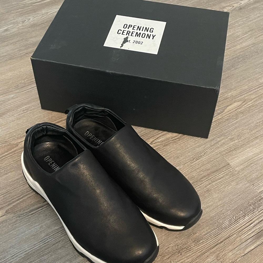 Opening Ceremony Black Leather Slip-On Sneakers